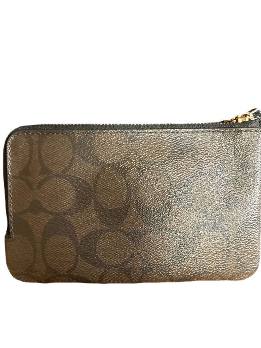Coach Double Corner Zip Wristlet Metallic Brown Signature Canvas Gold-Tone - Picture 6 of 15